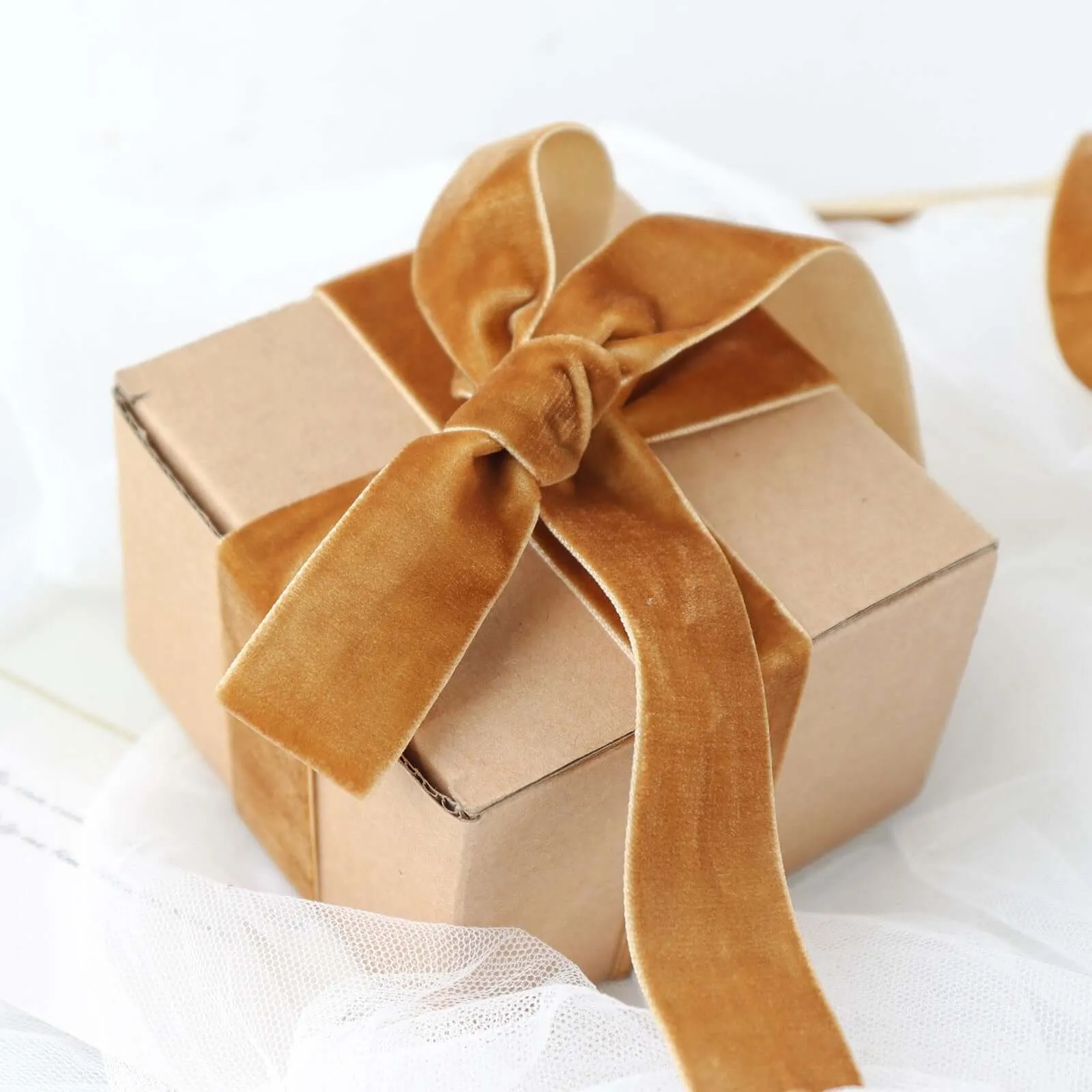 10 Yards Gold 1" Velvet Single Faced Ribbon Spool, DIY Craft Supplies, Velvet and Nylon Ribbon Roll