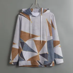 166 . All-Over Print Women's Pullover Hoodie With Drawstring beige, abstract print