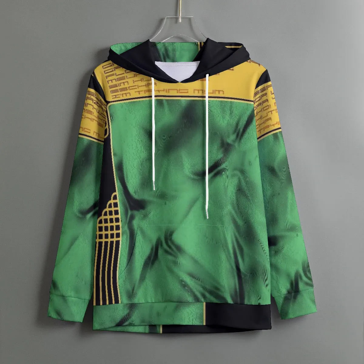 173 All-Over Print Women's Pullover Hoodie With Drawstring yellow and green abstract print