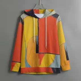 180 All-Over Print Women's Pullover Hoodie With Drawstring orange and yellow abstract print