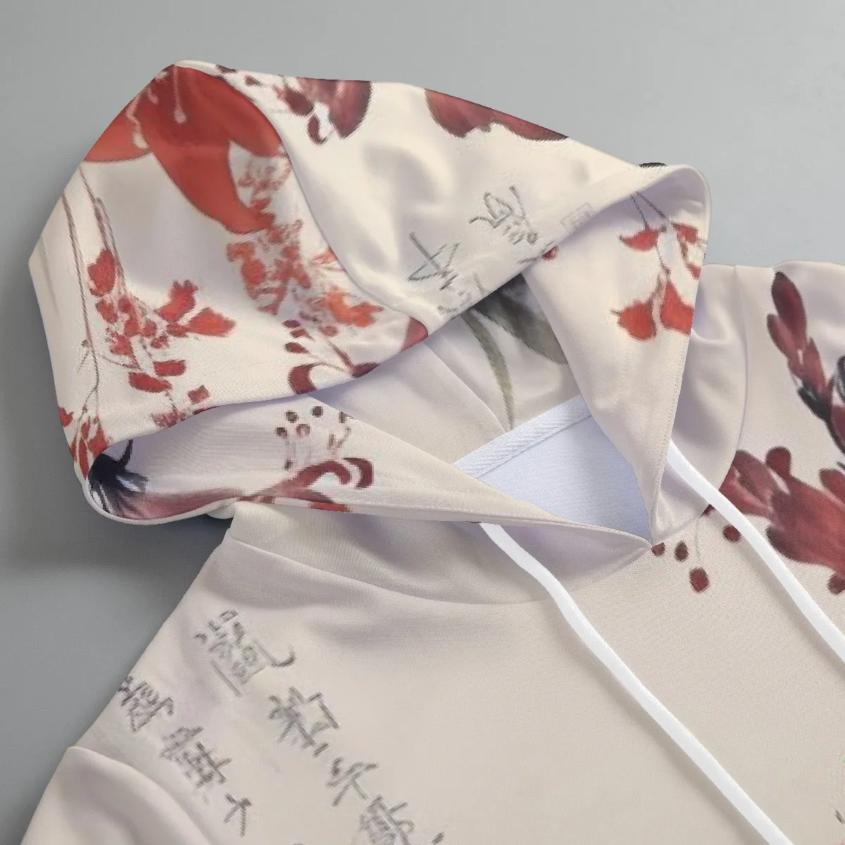 185. All-Over Print Women's Pullover Hoodie With Drawstring reddish orange, flower, print