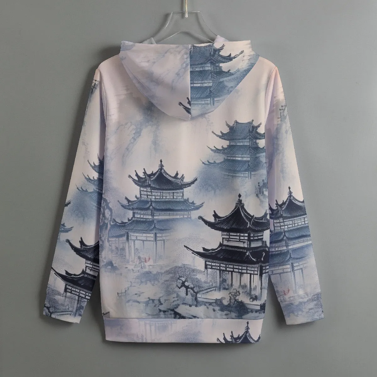 186. All-Over Print Women's Pullover Hoodie With Drawstring blue, Asian print