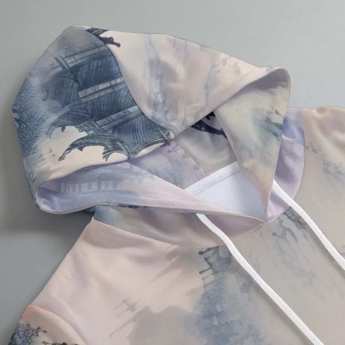 186. All-Over Print Women's Pullover Hoodie With Drawstring blue, Asian print