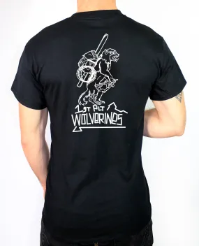 50-50 Blend Black Unisex PT Short Sleeve Shirt (White Design). Approved for PT