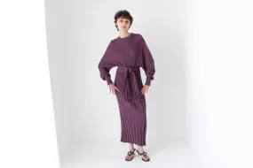 80s Sculptural Ribbed Pure Wool Batwing Sweater Dress