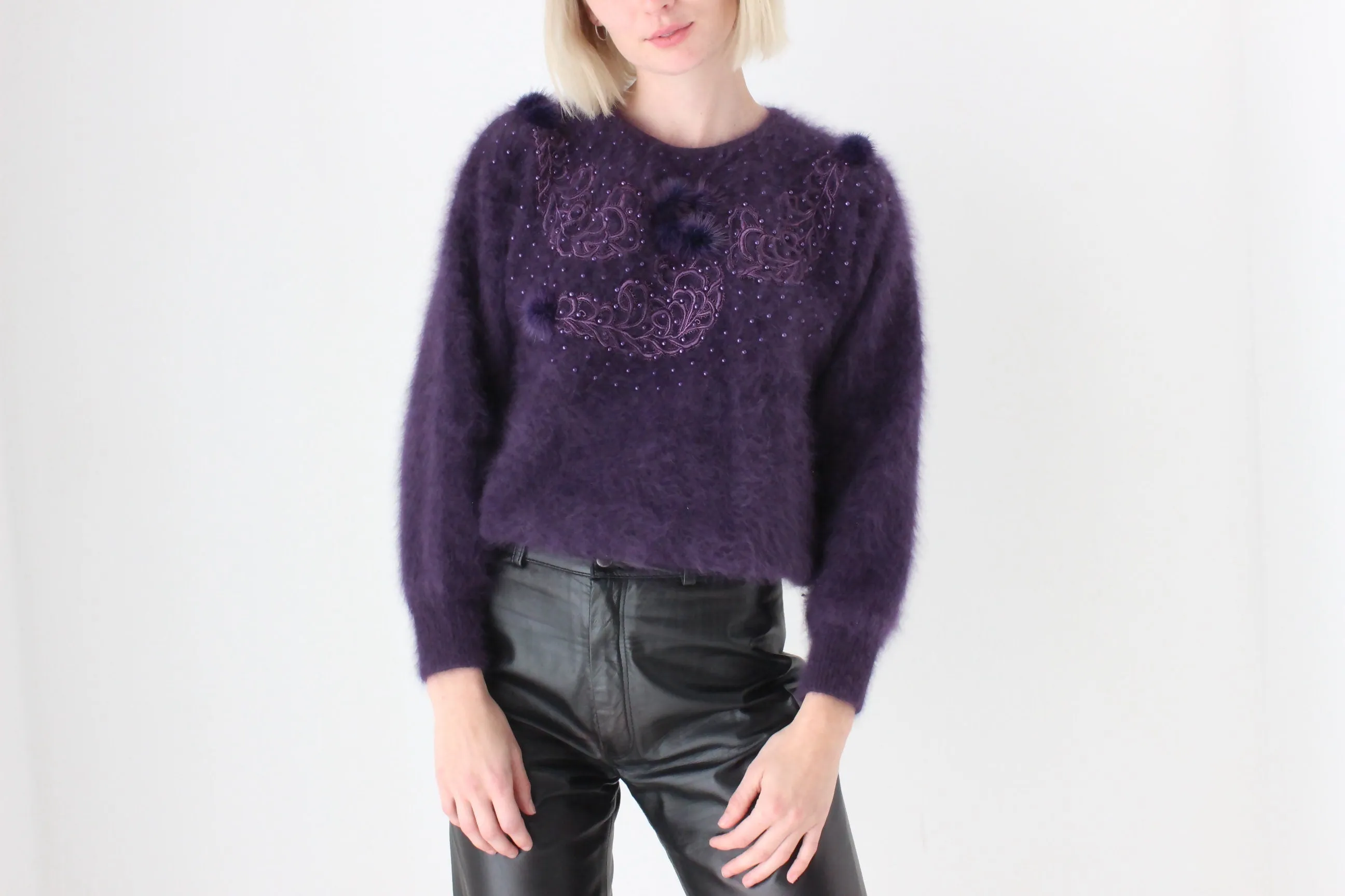 80s Softest Aubergine Angora Sweater