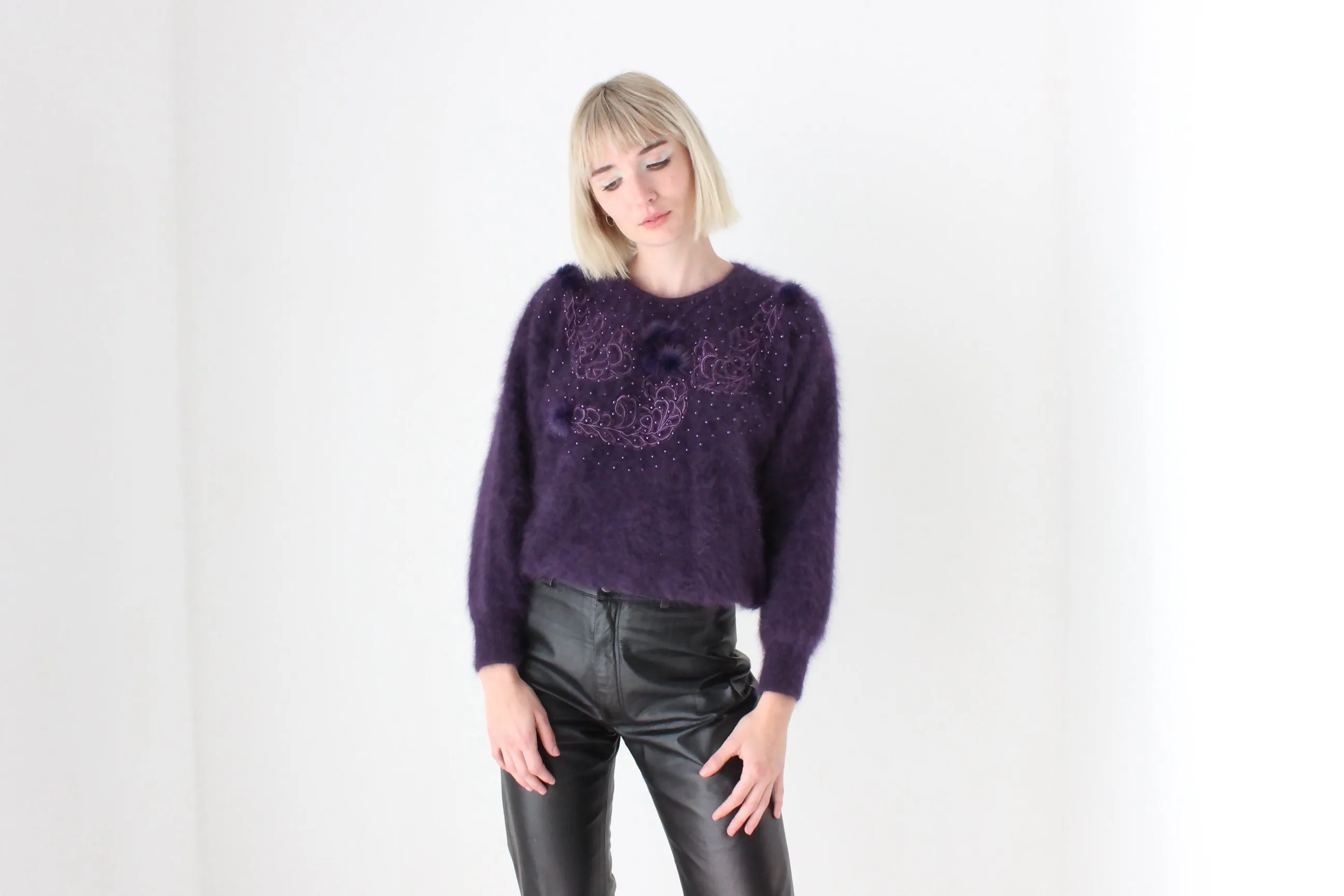 80s Softest Aubergine Angora Sweater