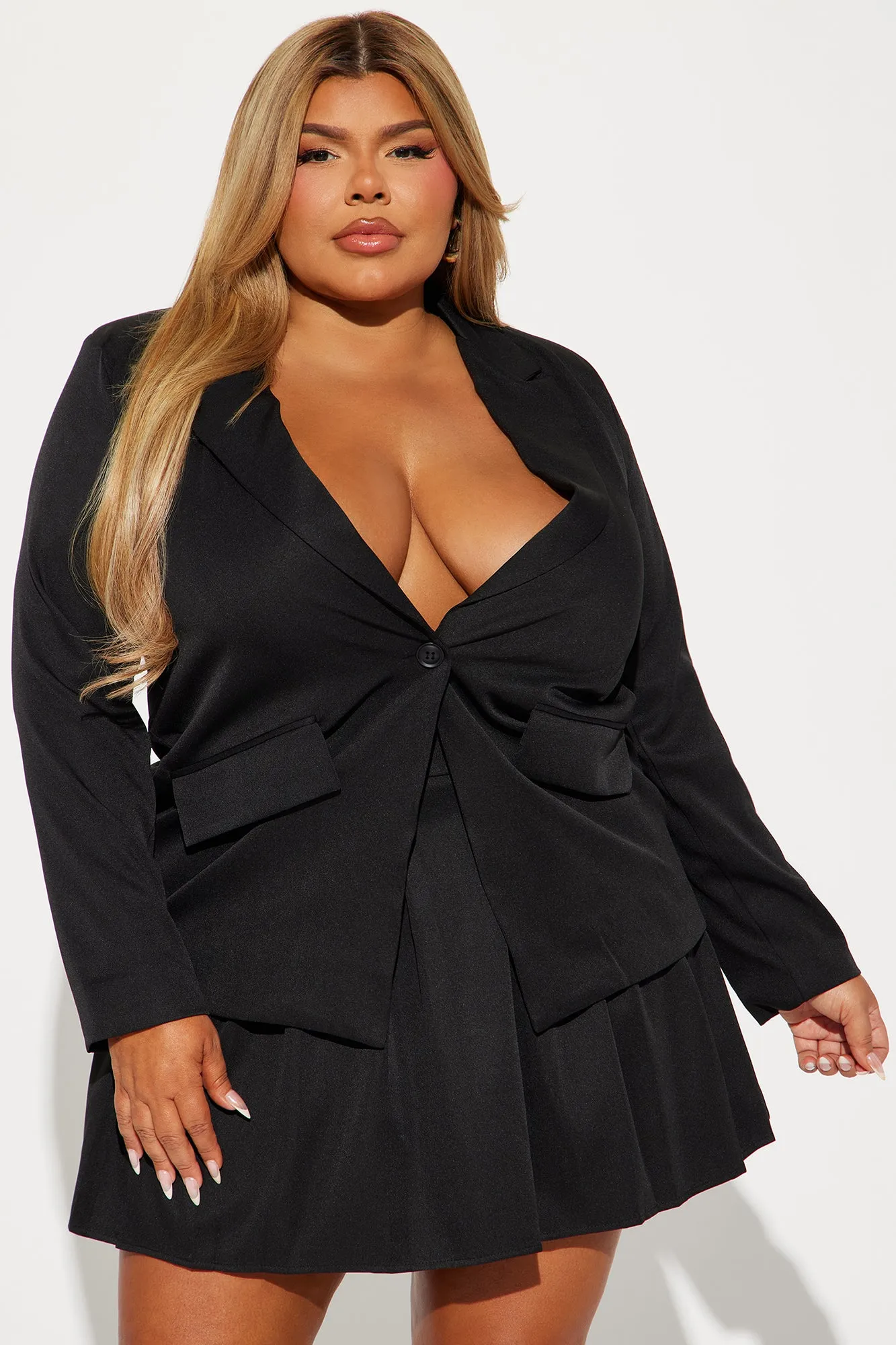 A True Match Pleated Skirt Set - Black