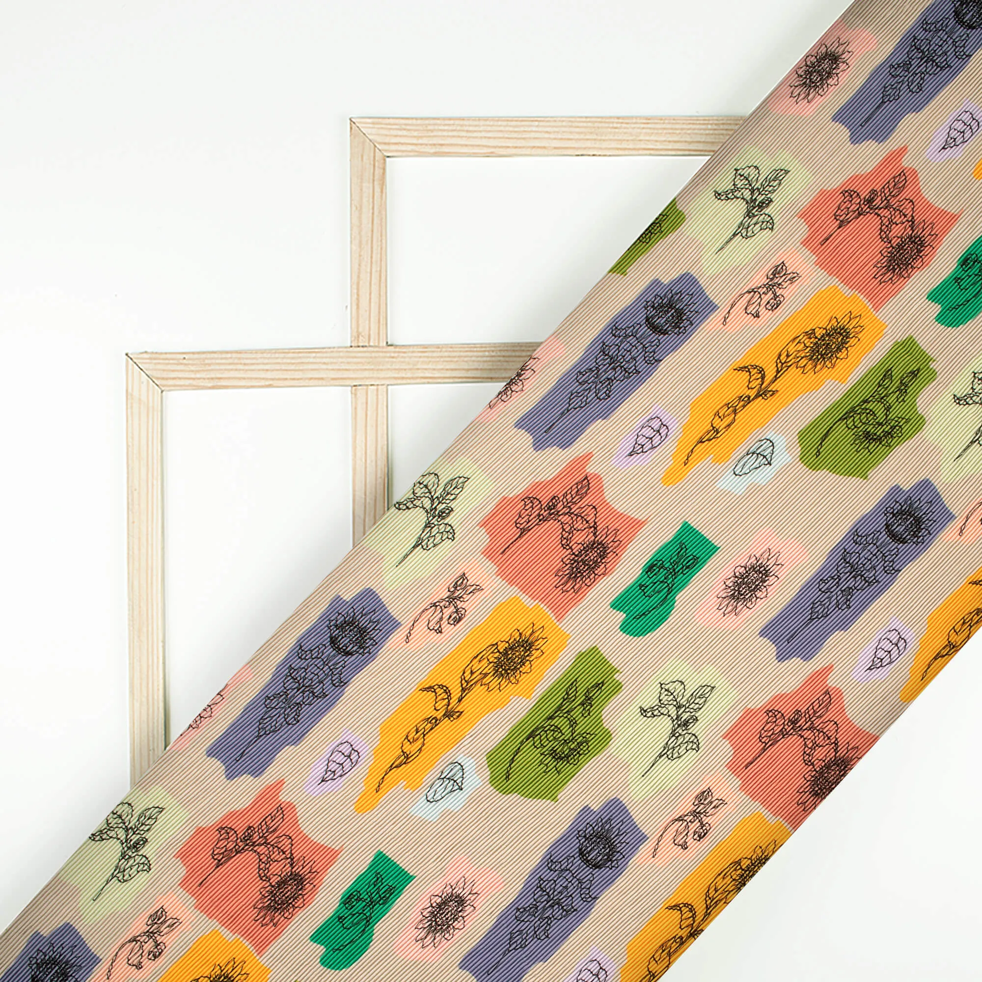 Abstract Floral Pleated Imported Satin Fabric