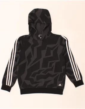 ADIDAS Boys Abstract Pattern Hoodie Jumper 11-12 Years Black Cotton