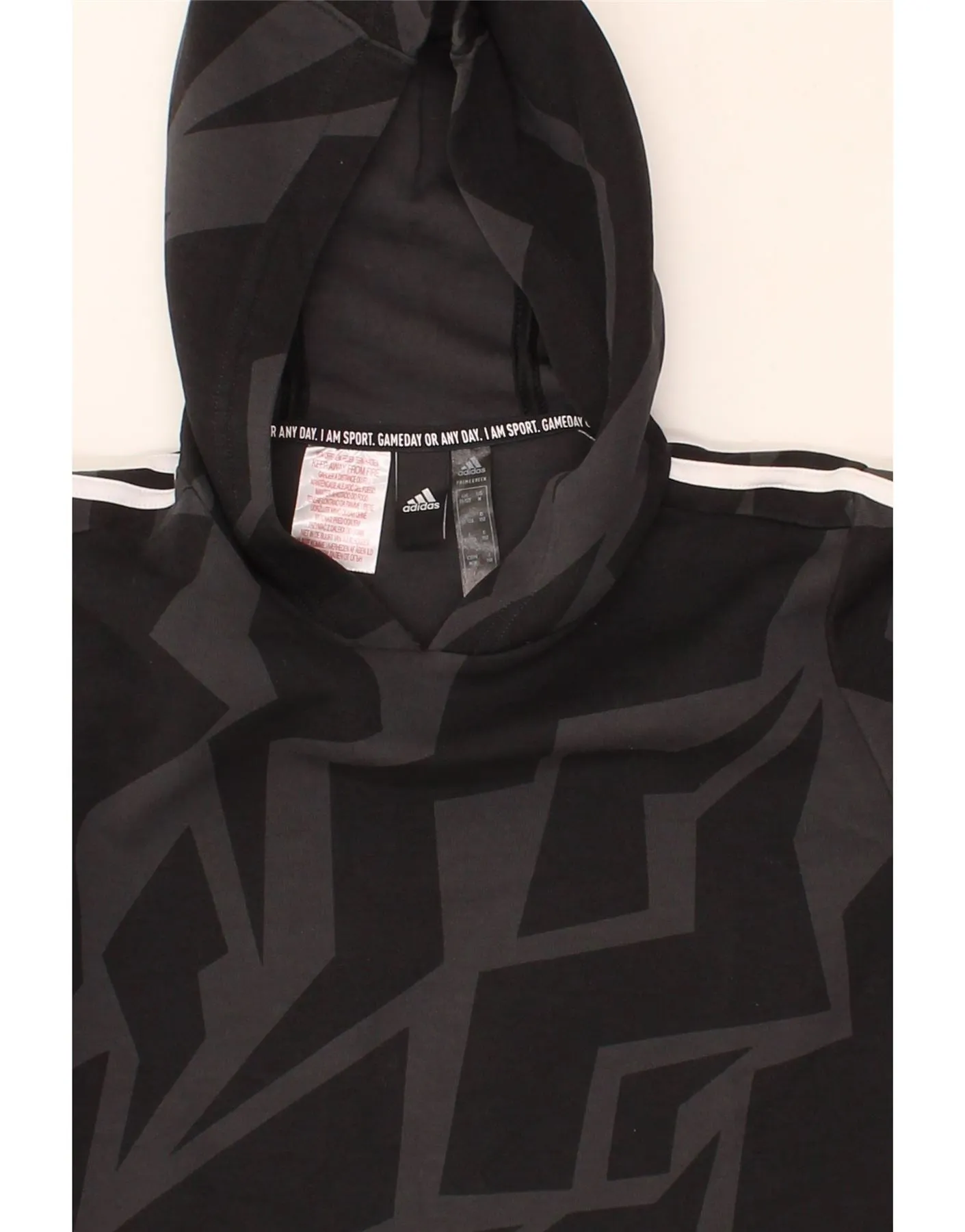 ADIDAS Boys Abstract Pattern Hoodie Jumper 11-12 Years Black Cotton