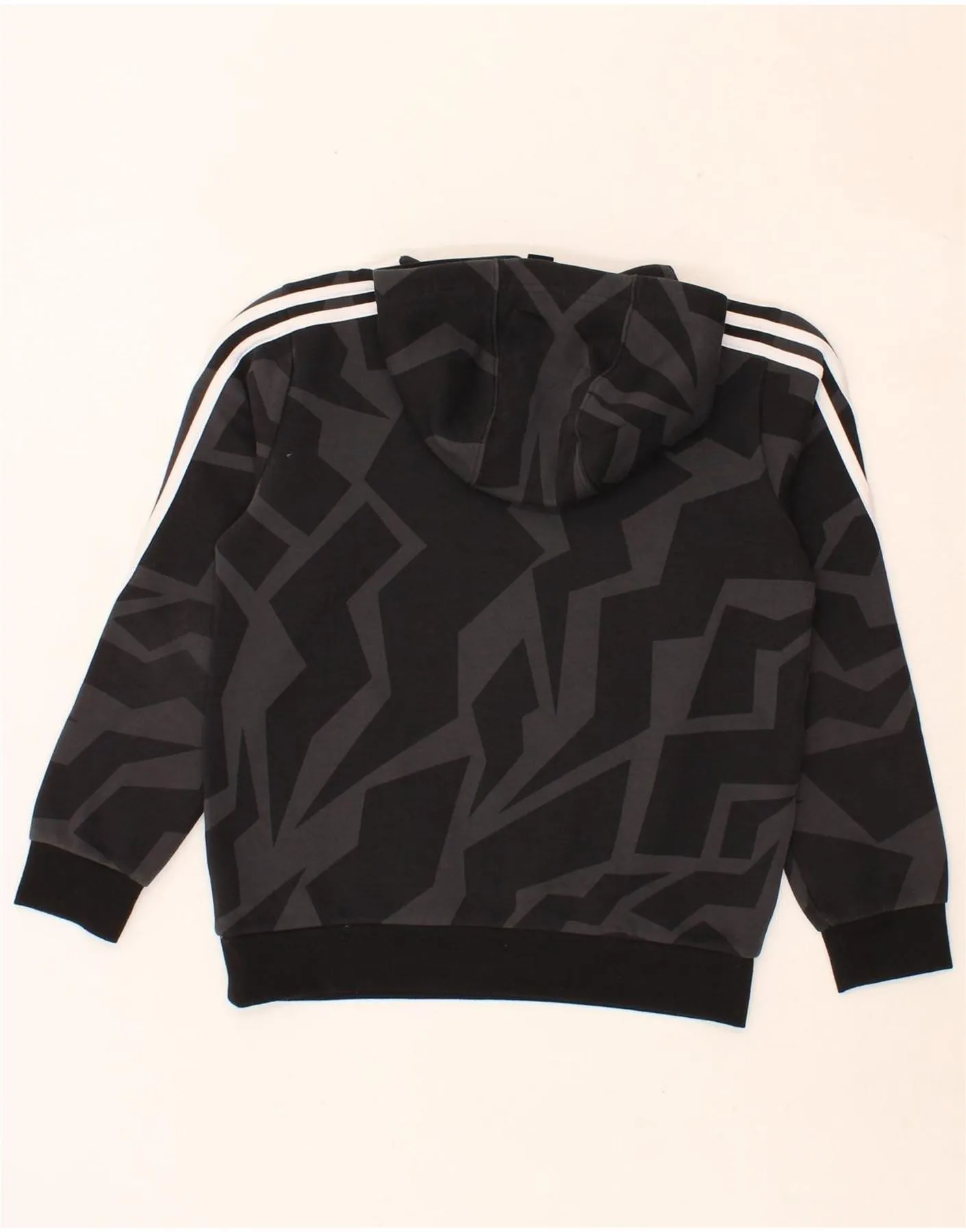 ADIDAS Boys Abstract Pattern Hoodie Jumper 11-12 Years Black Cotton