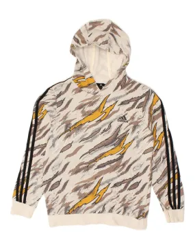 ADIDAS Boys Abstract Pattern Hoodie Jumper 13-14 Years Beige Cotton