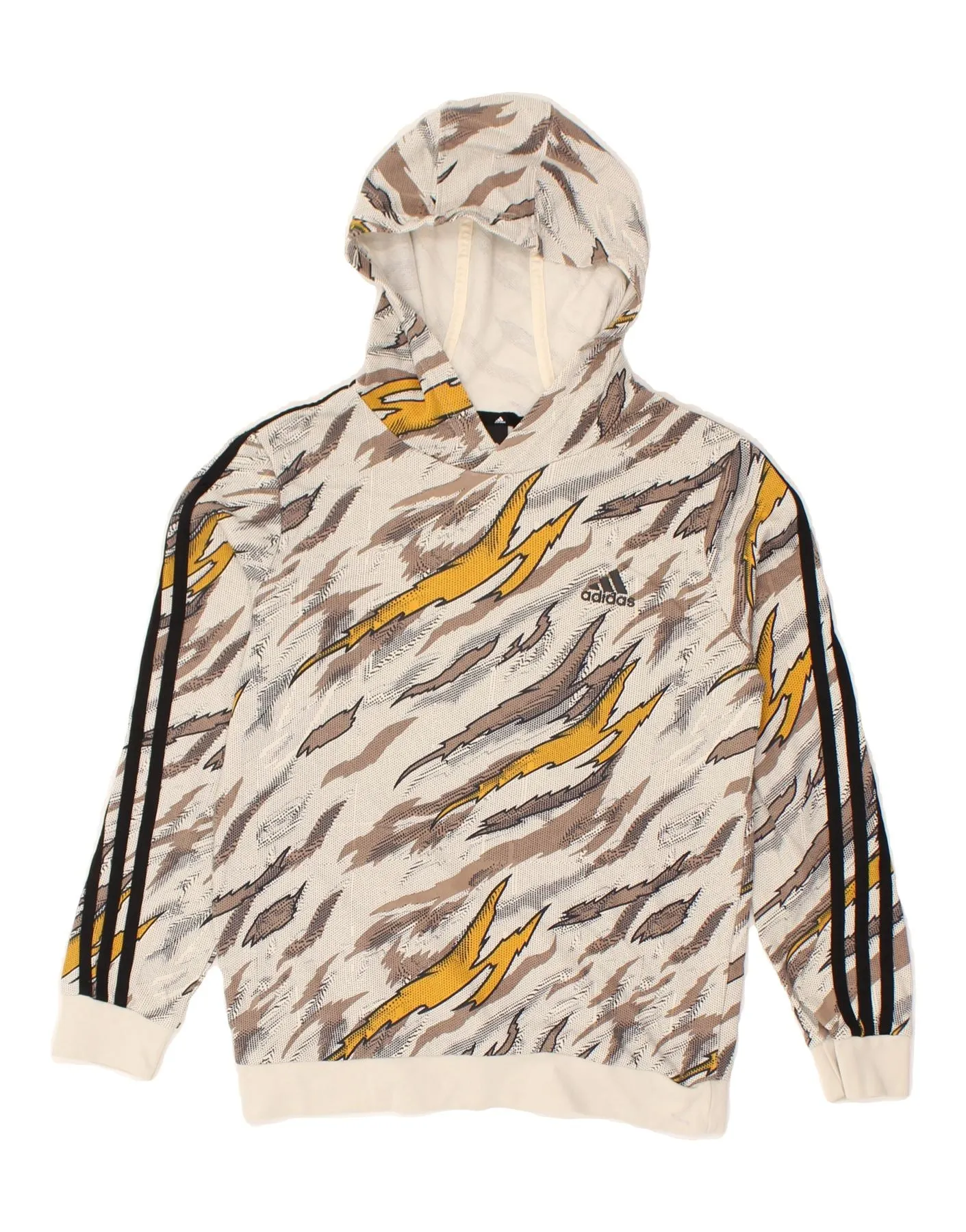ADIDAS Boys Abstract Pattern Hoodie Jumper 13-14 Years Beige Cotton