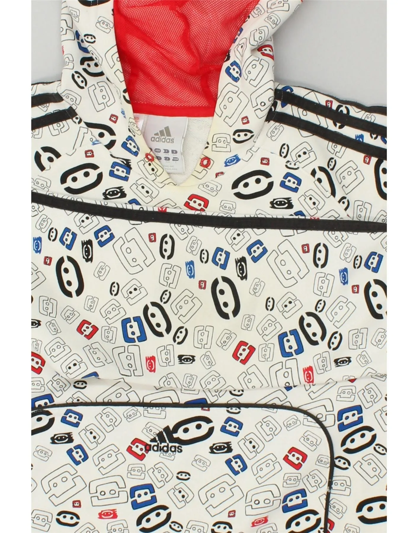 ADIDAS Boys Abstract Pattern Hoodie Jumper 13-14 Years White Cotton