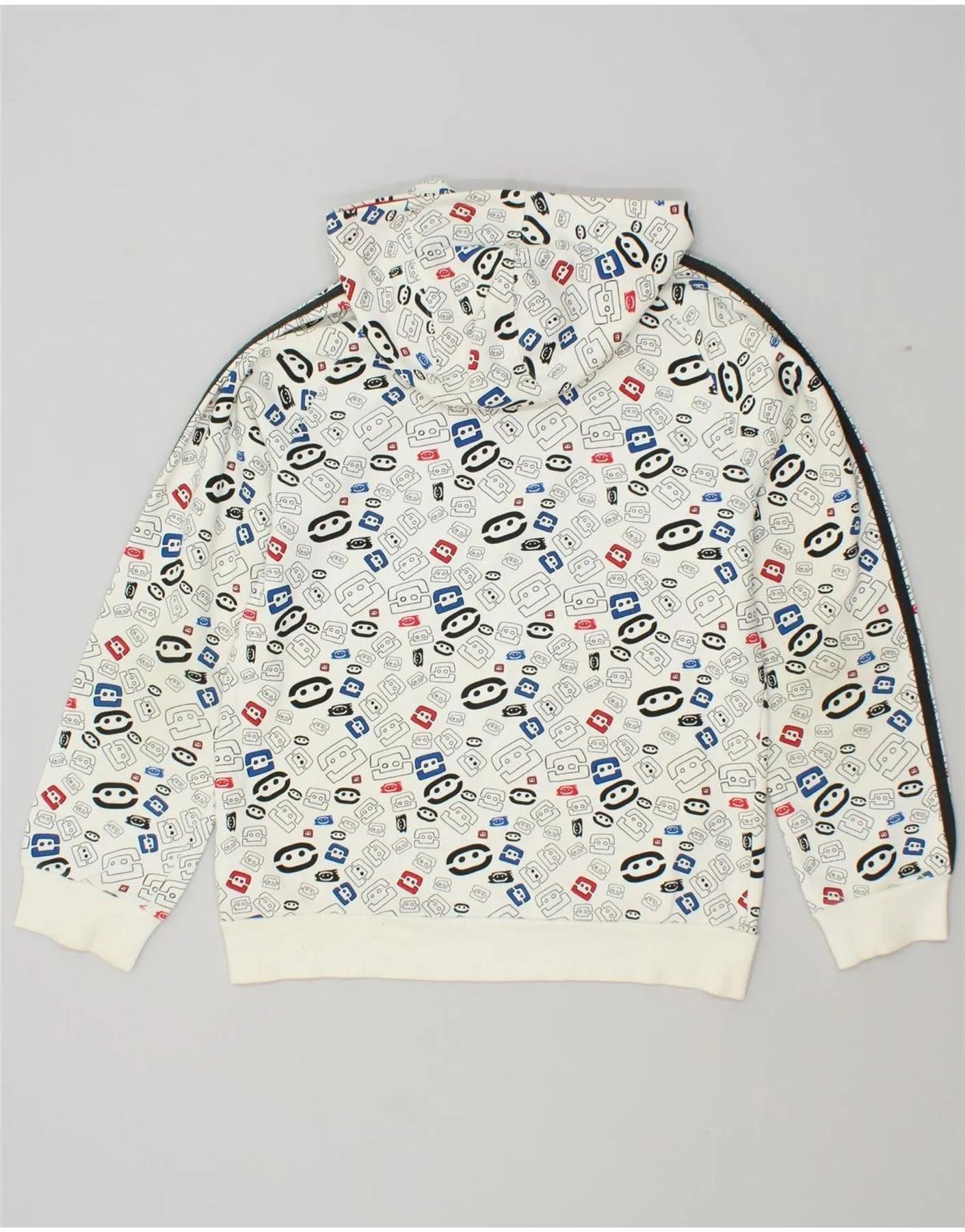 ADIDAS Boys Abstract Pattern Hoodie Jumper 13-14 Years White Cotton