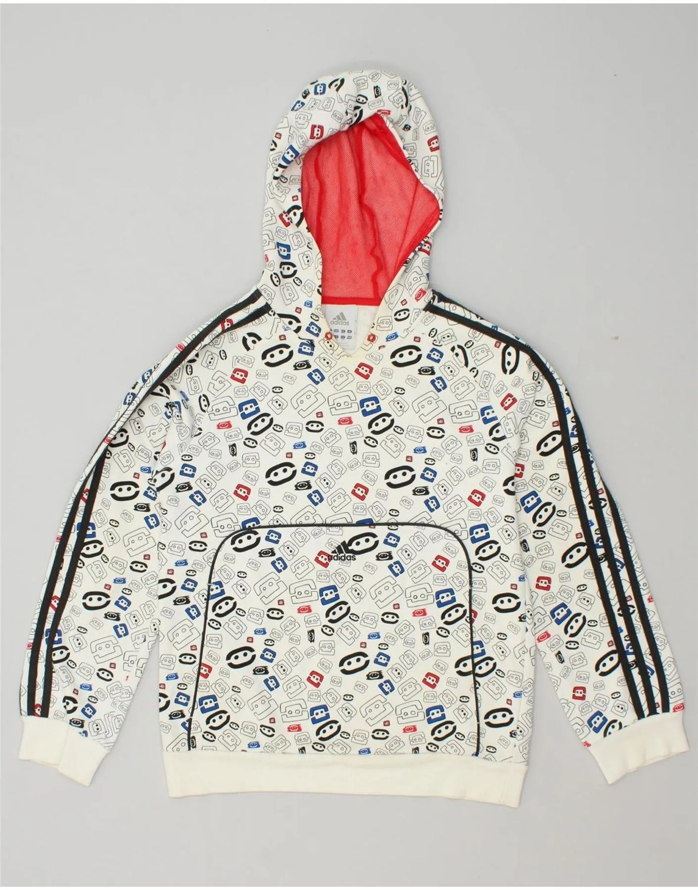 ADIDAS Boys Abstract Pattern Hoodie Jumper 13-14 Years White Cotton