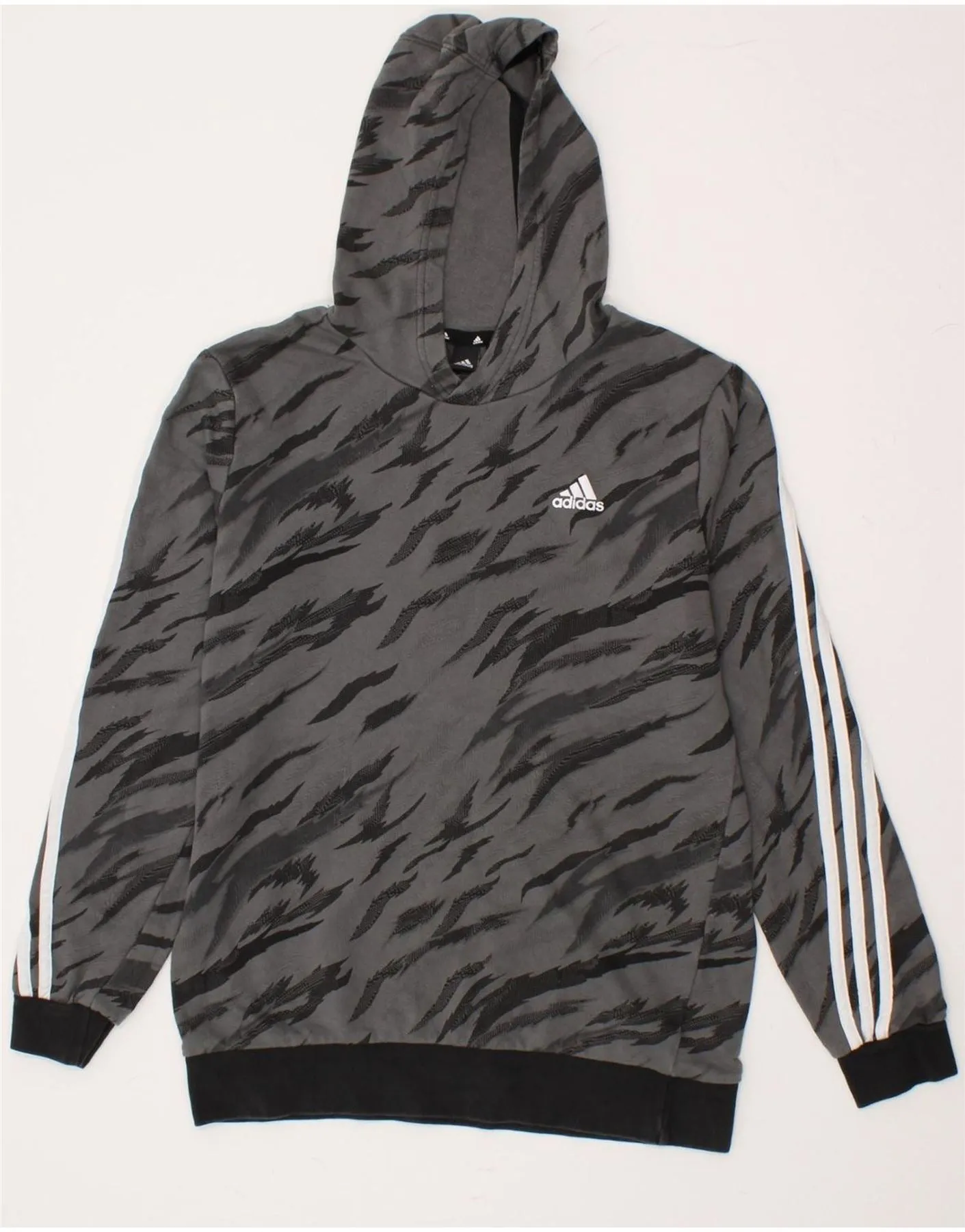 ADIDAS Boys Abstract Pattern Hoodie Jumper 15-16 Years Grey Cotton