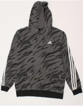 ADIDAS Boys Abstract Pattern Hoodie Jumper 15-16 Years Grey Cotton
