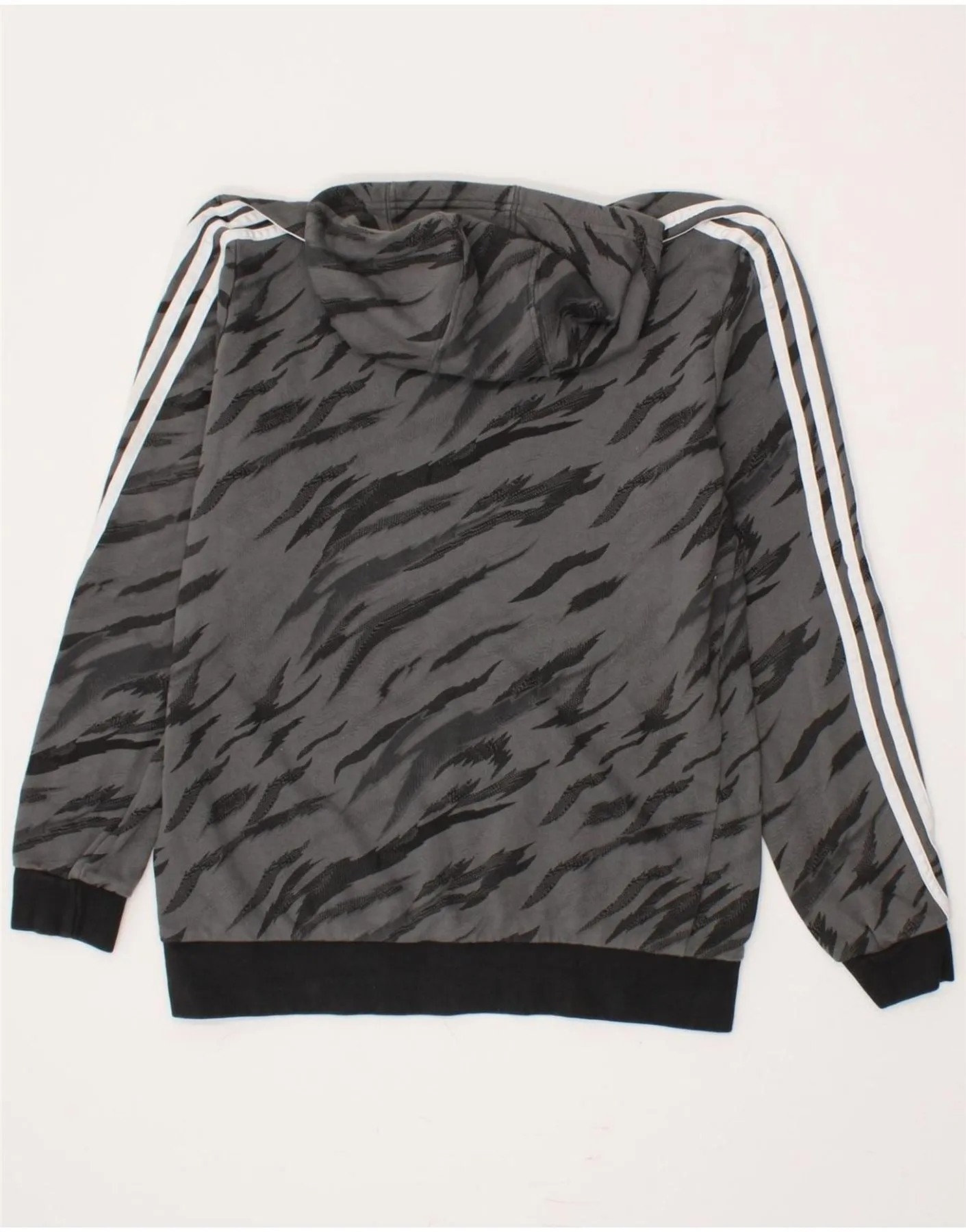 ADIDAS Boys Abstract Pattern Hoodie Jumper 15-16 Years Grey Cotton