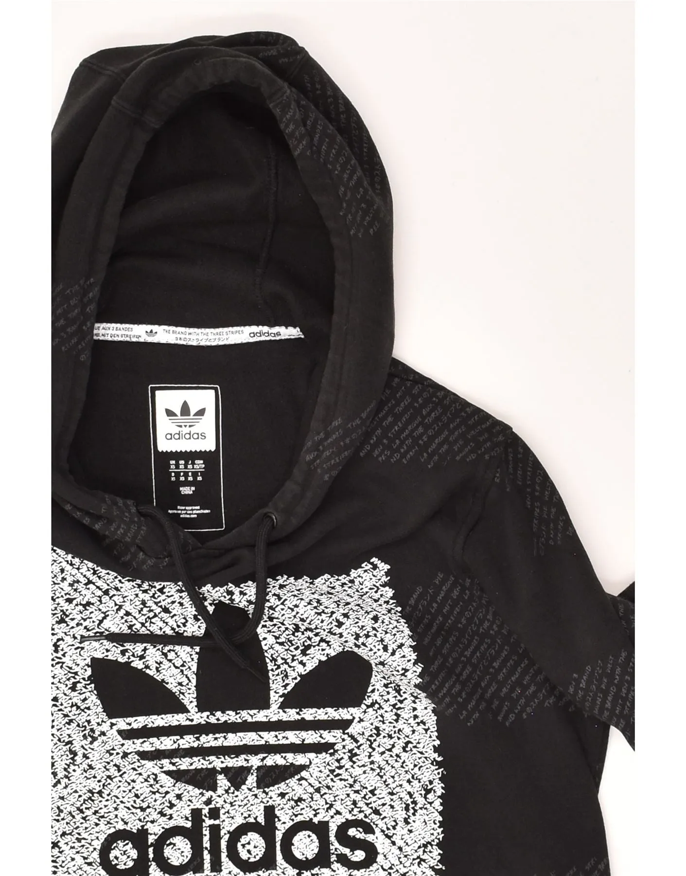 ADIDAS Mens Abstract Pattern Graphic Hoodie Jumper XS Black Cotton