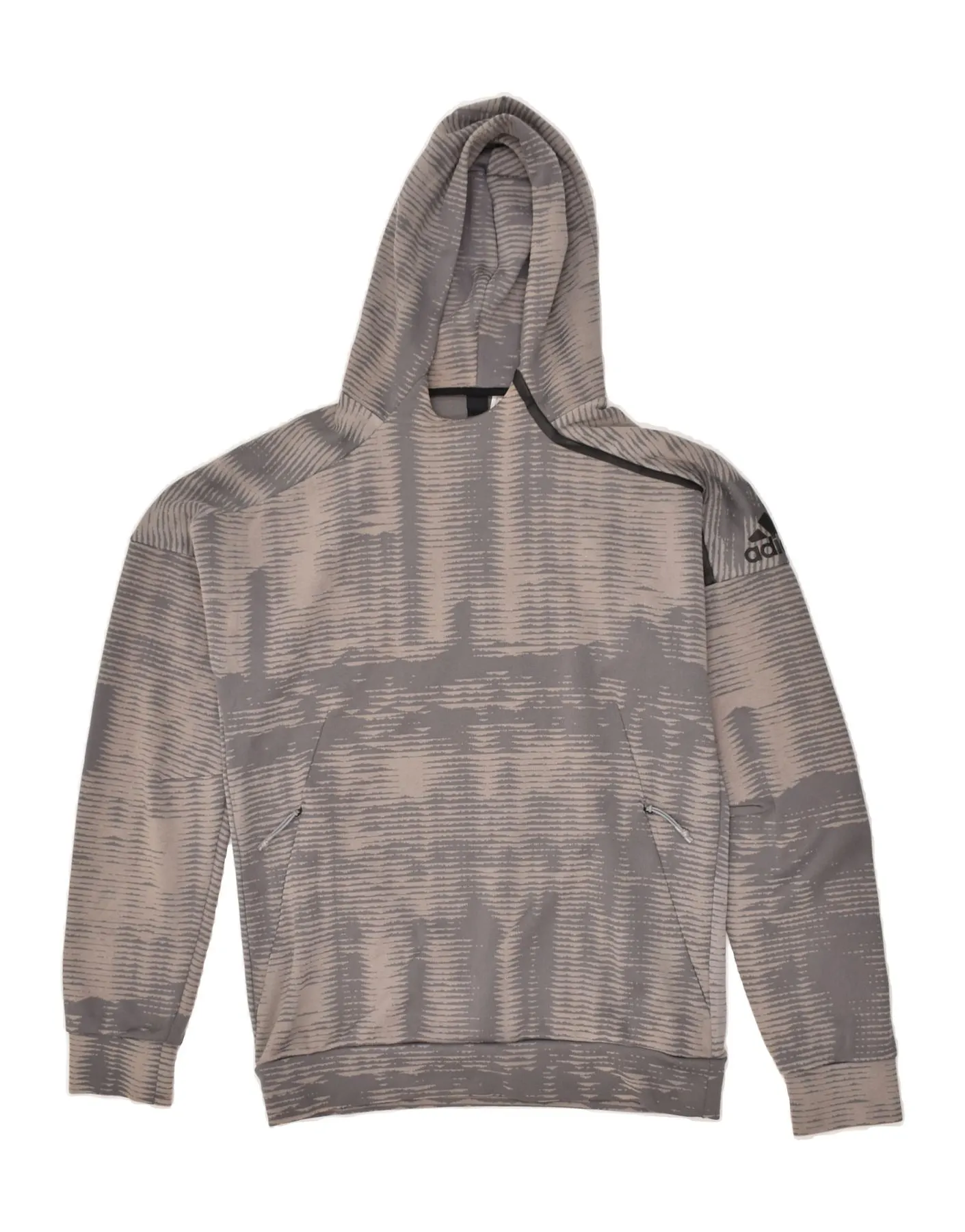 ADIDAS Mens Abstract Pattern Hoodie Jumper Medium Grey Polyester