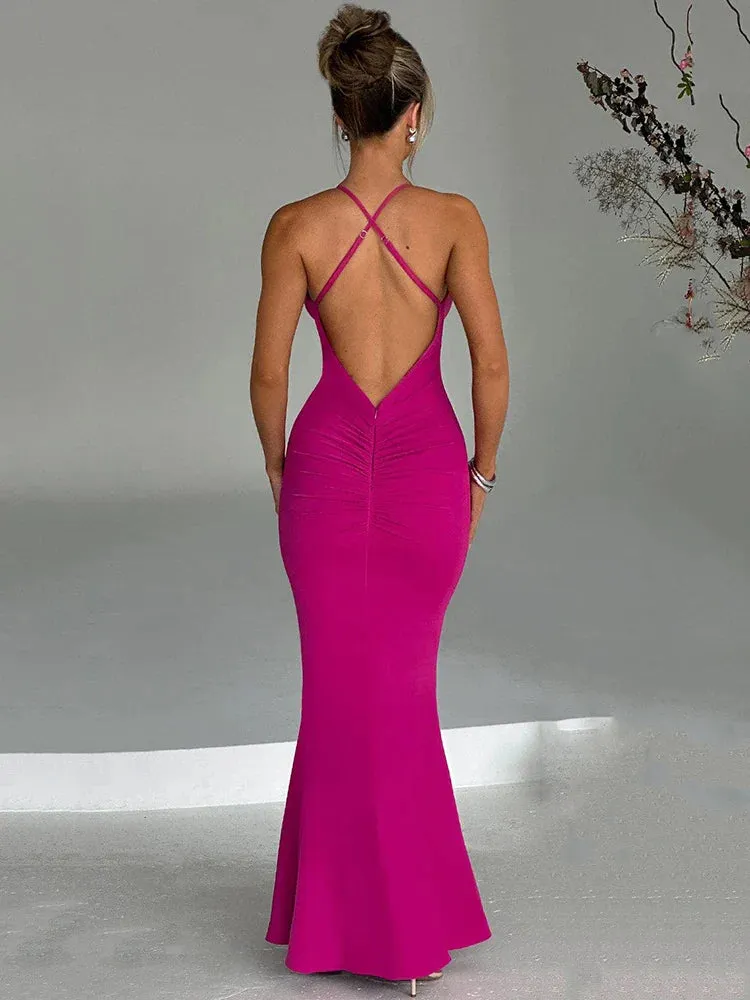 Amozae-A 3D Flower Deep V Neck Sexy Maxi Dress For Women Fashion Spaghetti Strap Sleeveless Backless Club Party Sexy Dress