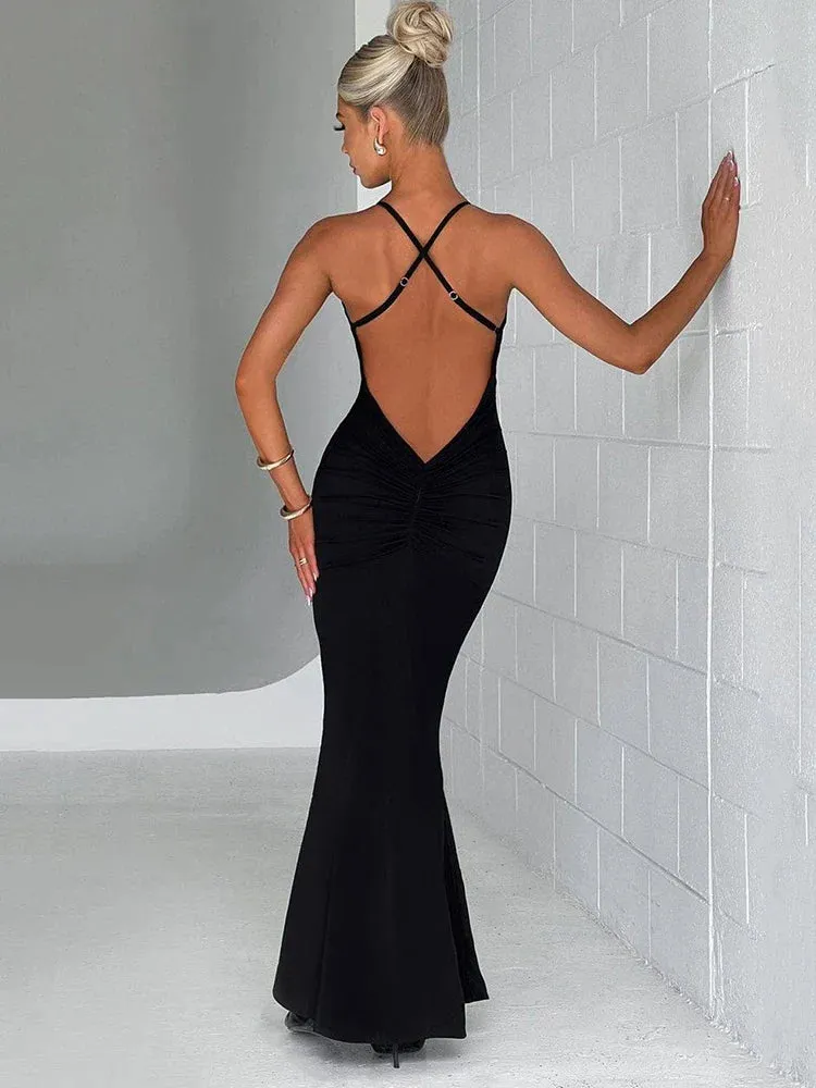 Amozae-A 3D Flower Deep V Neck Sexy Maxi Dress For Women Fashion Spaghetti Strap Sleeveless Backless Club Party Sexy Dress