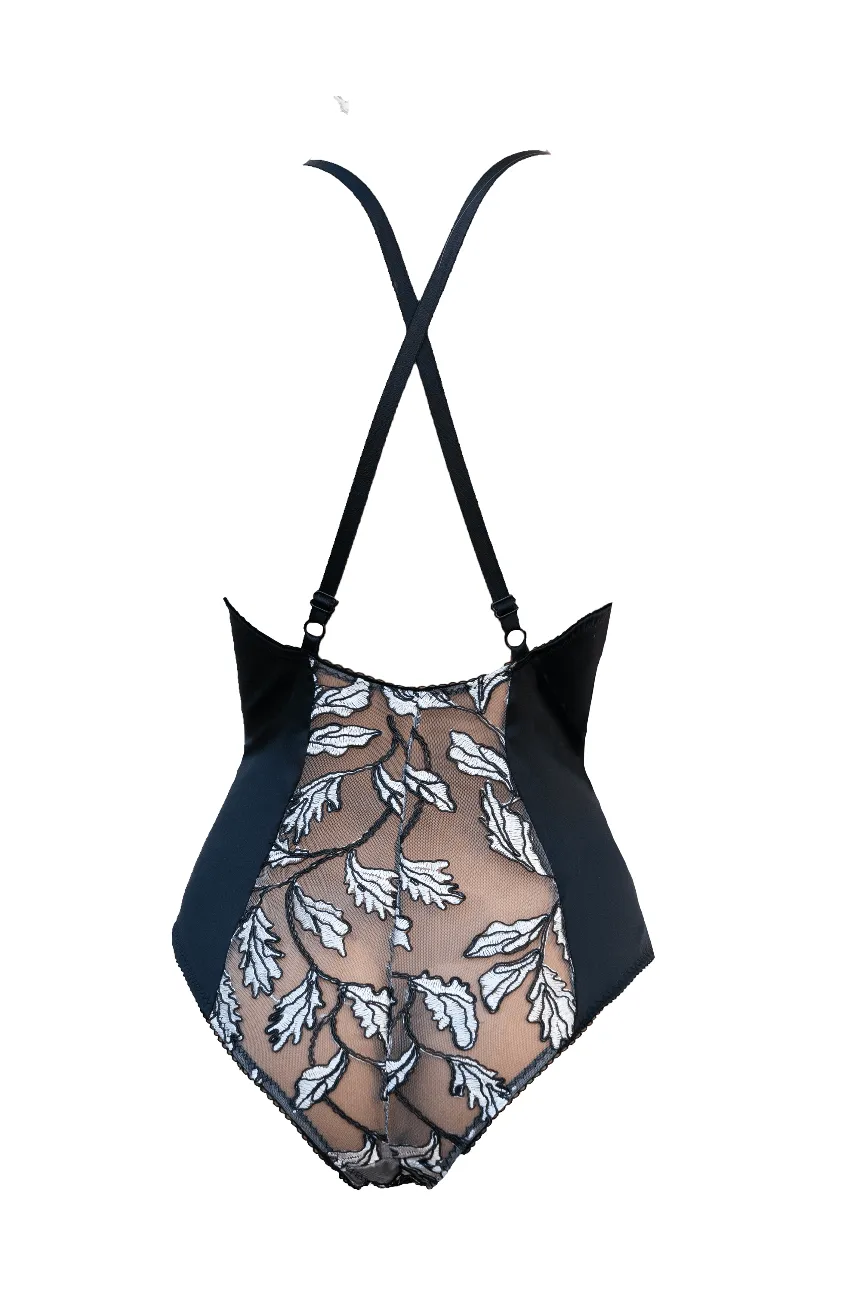 Angkor Wat Heavy Satin and Embroidered Tulle Bodysuit