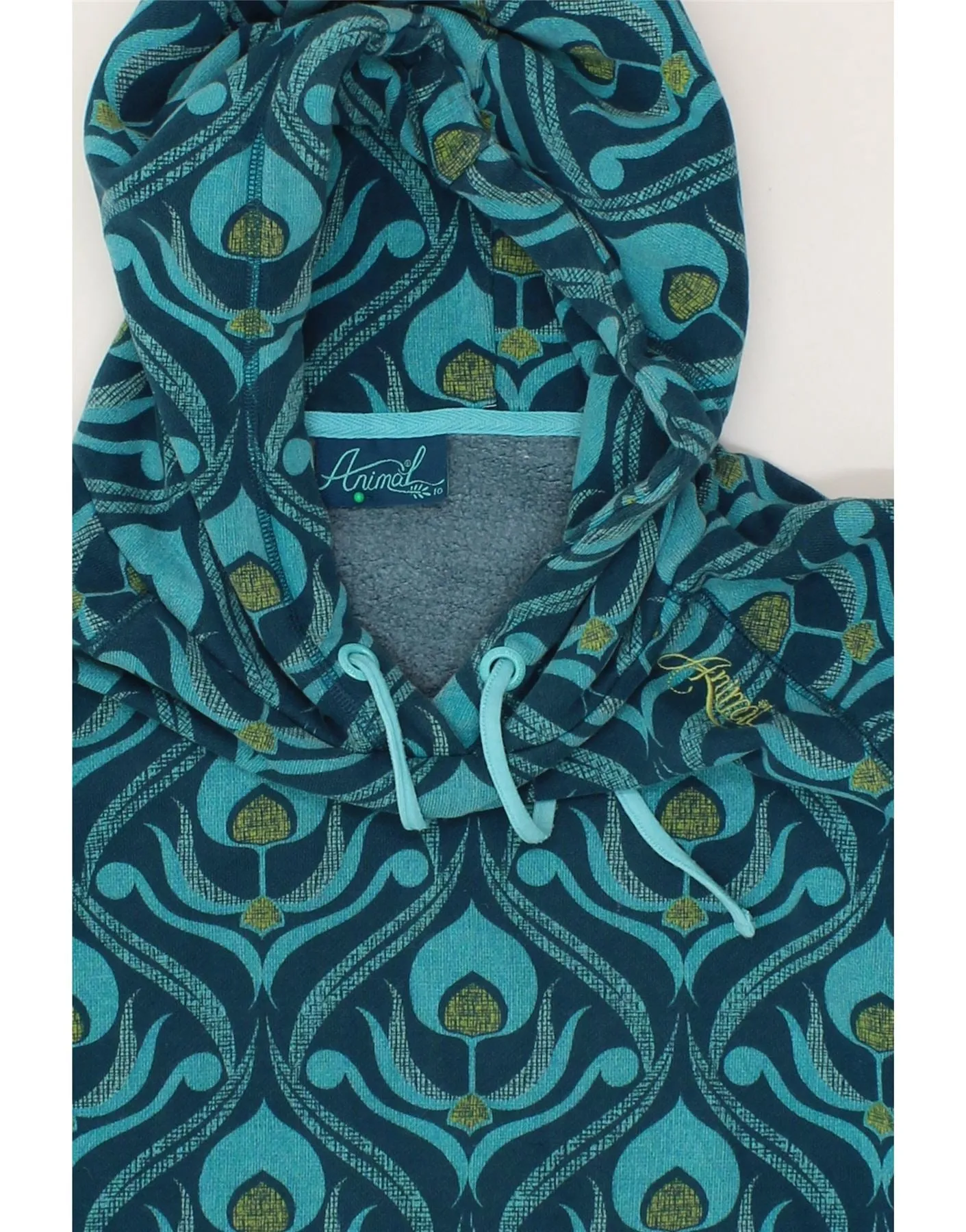 ANIMAL Womens Abstract Pattern Hoodie Jumper UK 10 Small Navy Blue Cotton