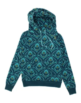 ANIMAL Womens Abstract Pattern Hoodie Jumper UK 10 Small Navy Blue Cotton