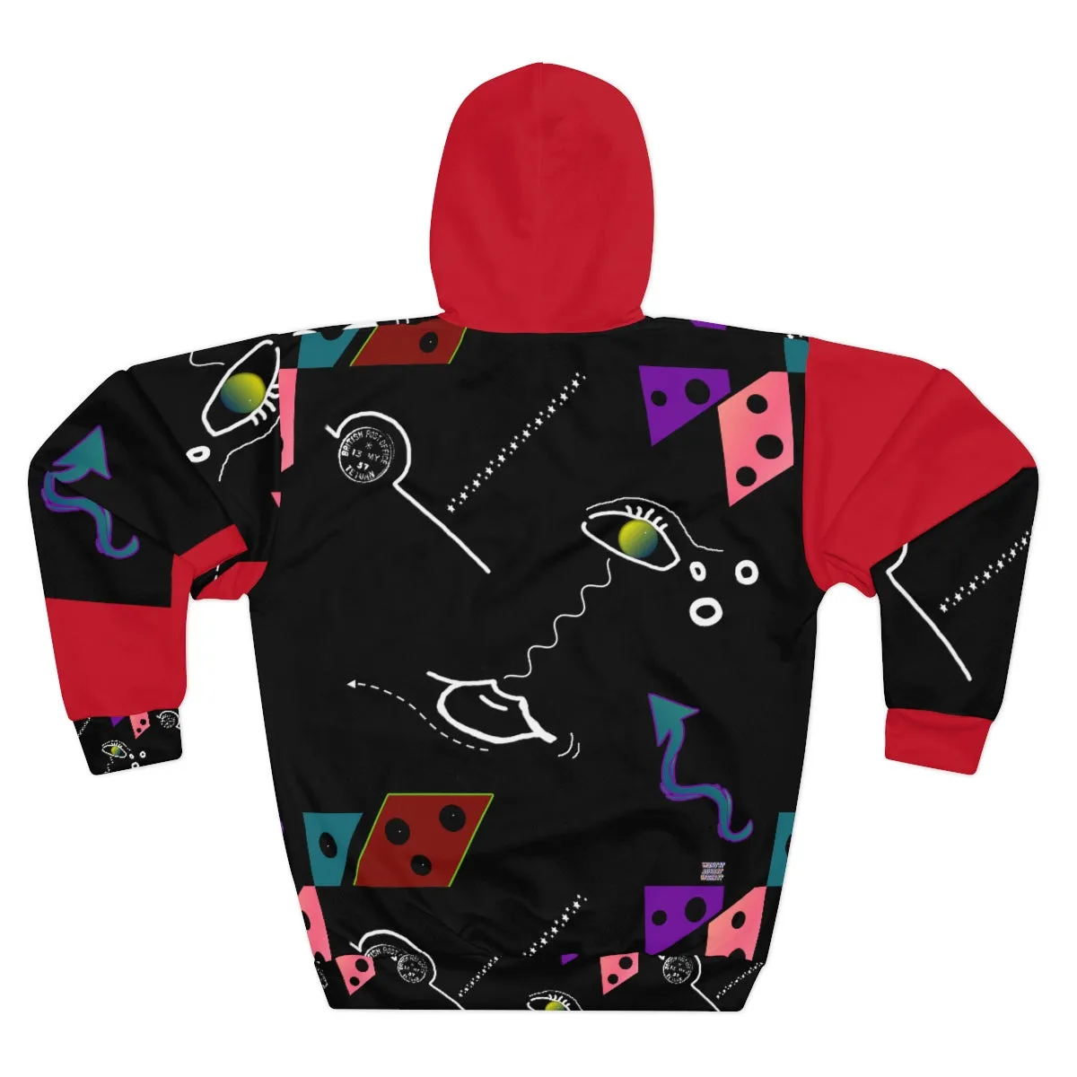 AOP Unisex Pullover Hoodie FACE DOODLES RED