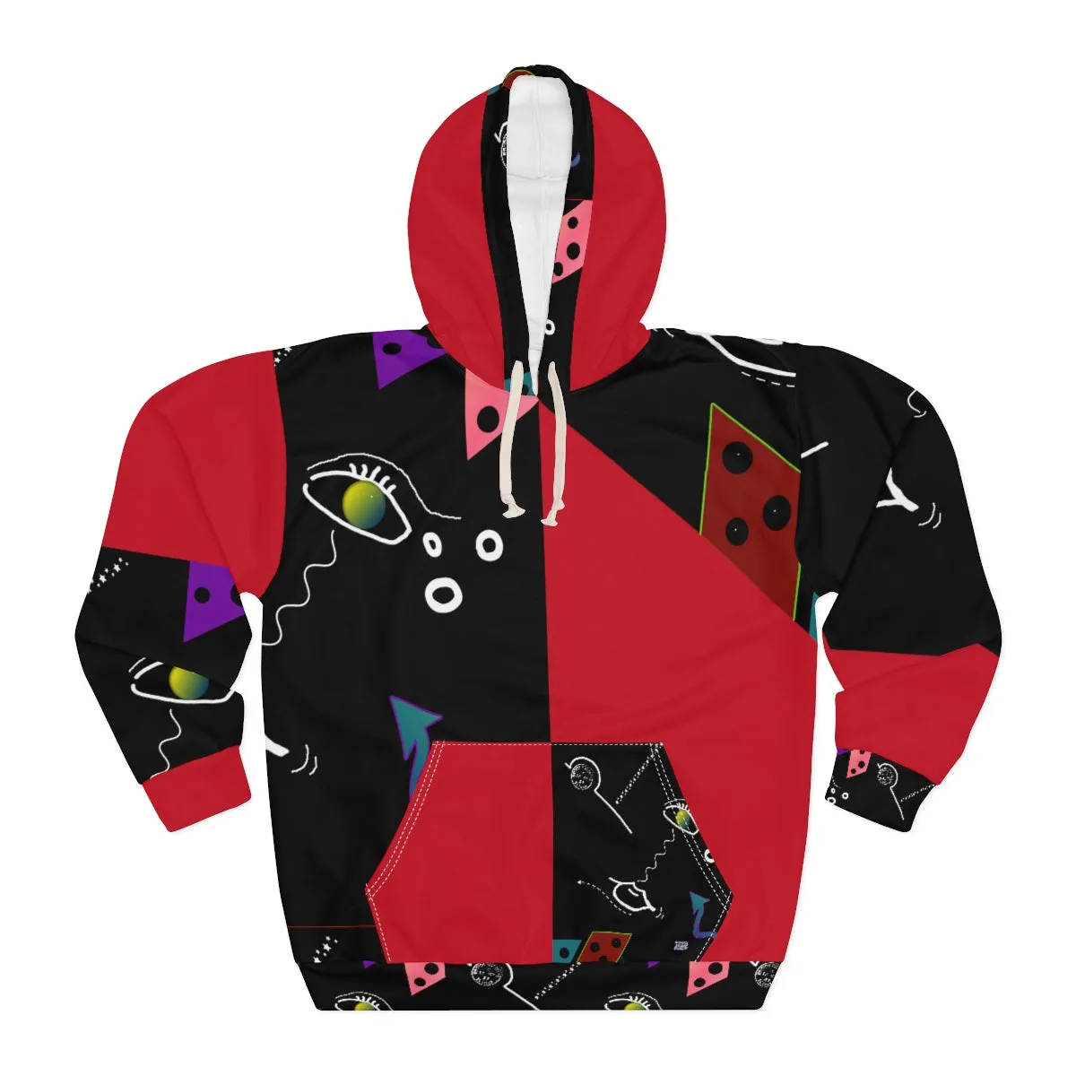 AOP Unisex Pullover Hoodie FACE DOODLES RED