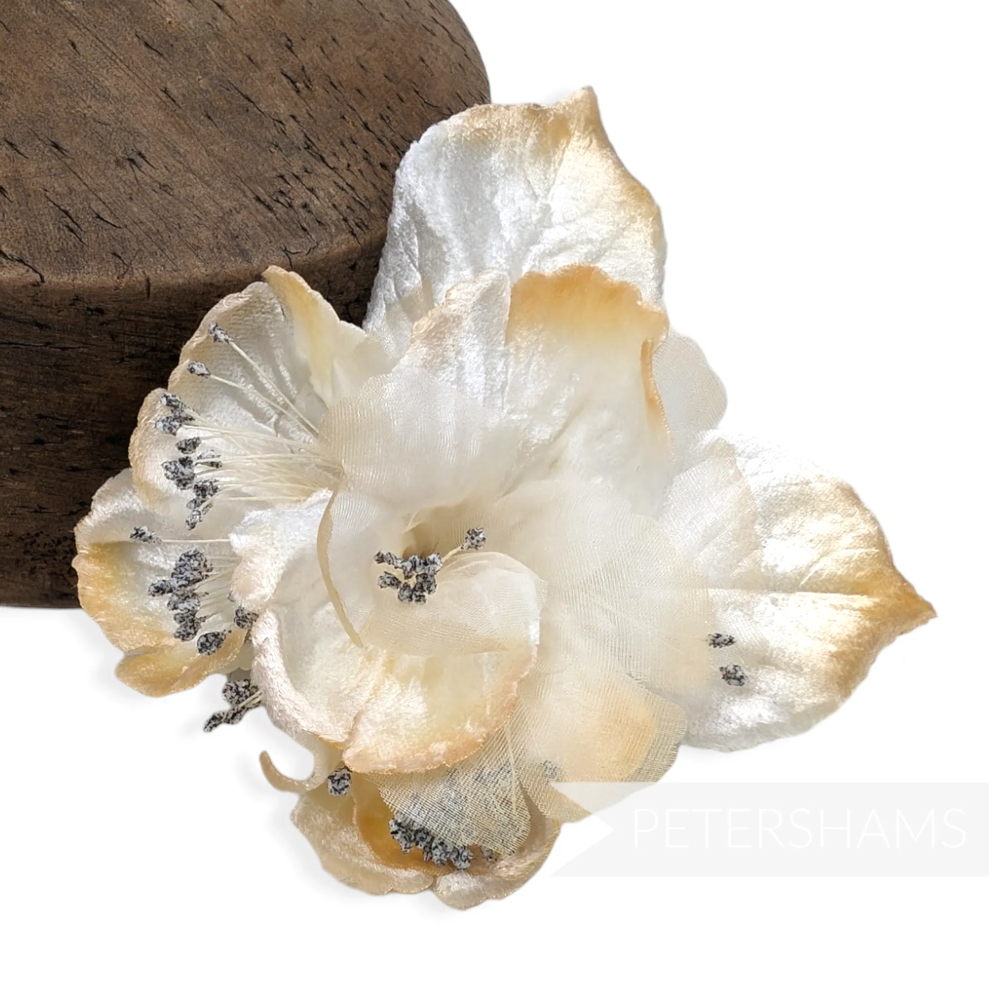 'Bailee' Vintage Czech Silk Velvet and Organza 10cm Sparkle Stamen Flower Mount