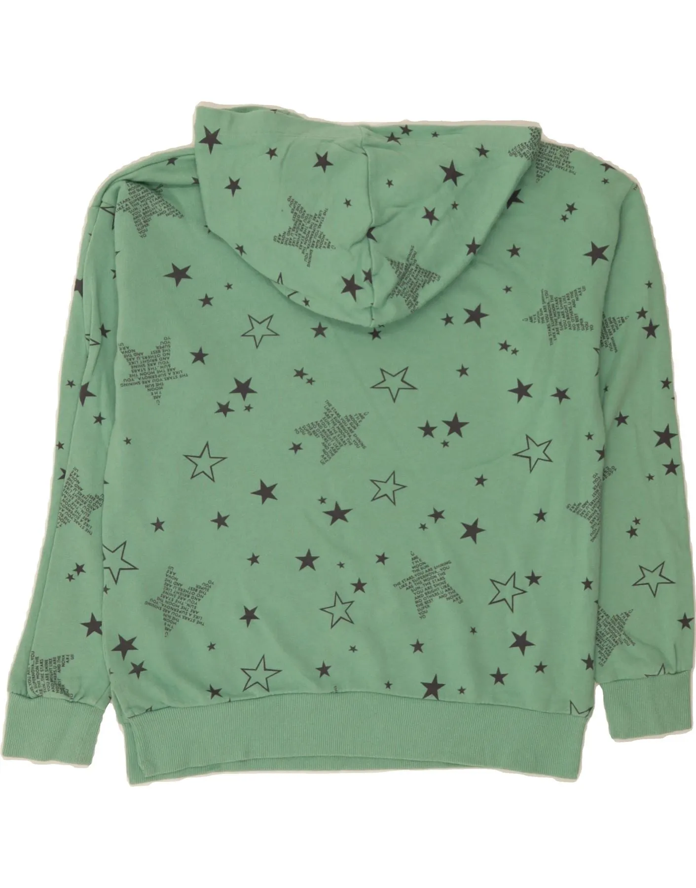 BENETTON Girls Abstract Pattern Hoodie Jumper 13-14 Years 3XL Green Cotton