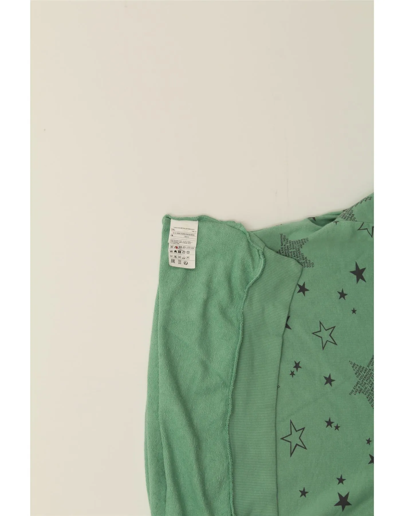 BENETTON Girls Abstract Pattern Hoodie Jumper 13-14 Years 3XL Green Cotton