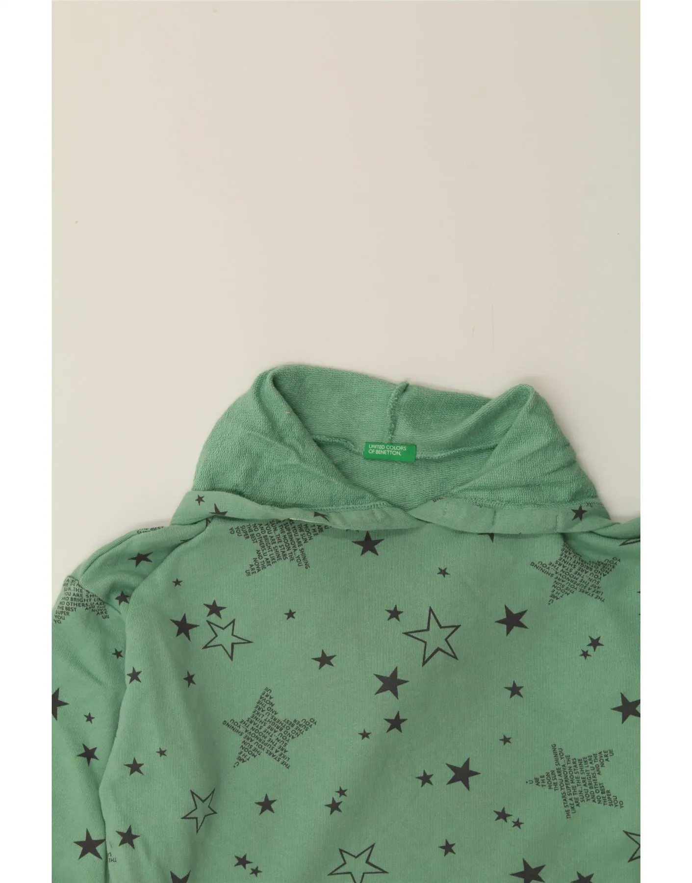 BENETTON Girls Abstract Pattern Hoodie Jumper 13-14 Years 3XL Green Cotton