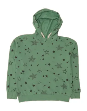BENETTON Girls Abstract Pattern Hoodie Jumper 13-14 Years 3XL Green Cotton
