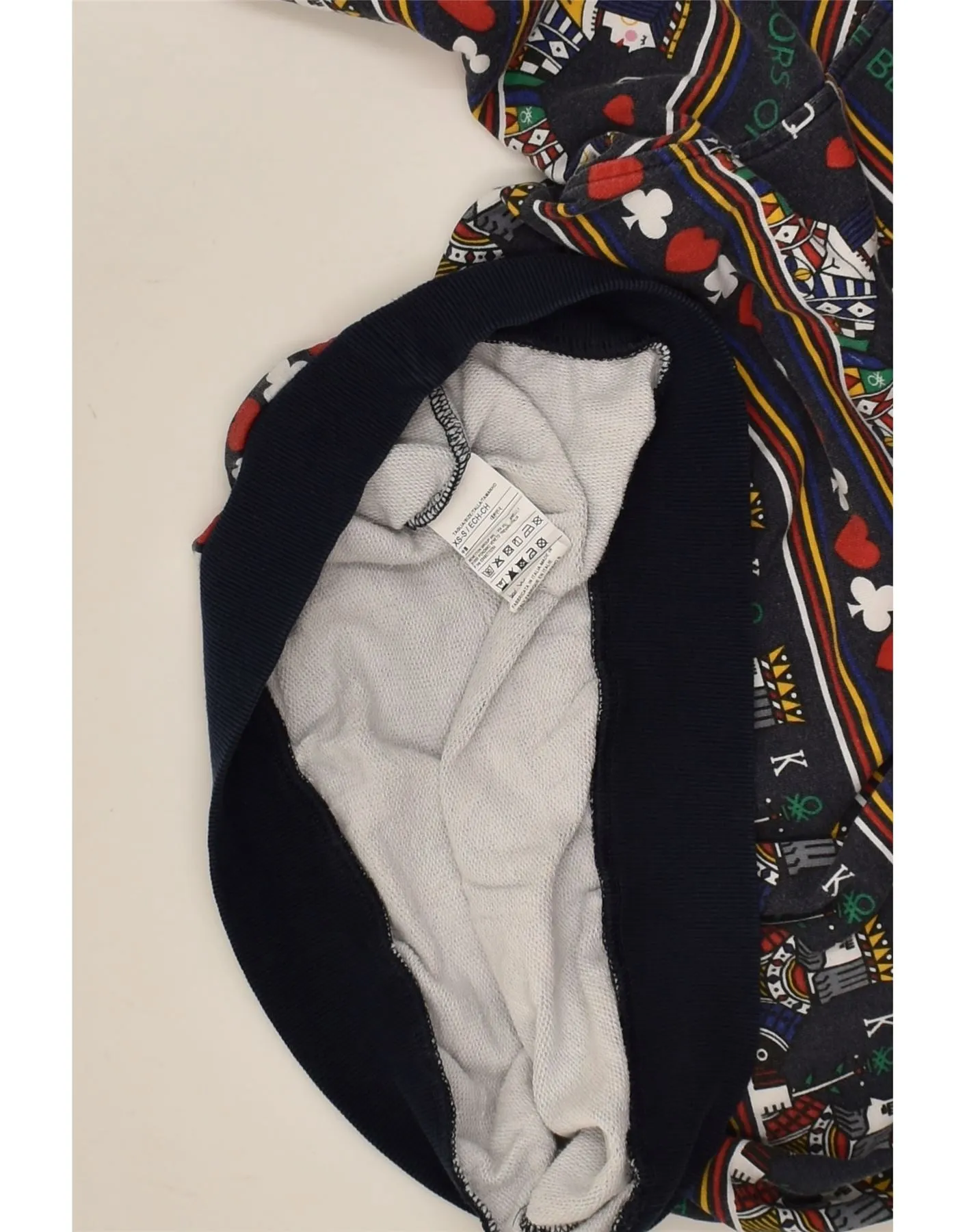 BENETTON Womens Oversized Abstract Pattern Hoodie Jumper UK 6 XS Navy Blue