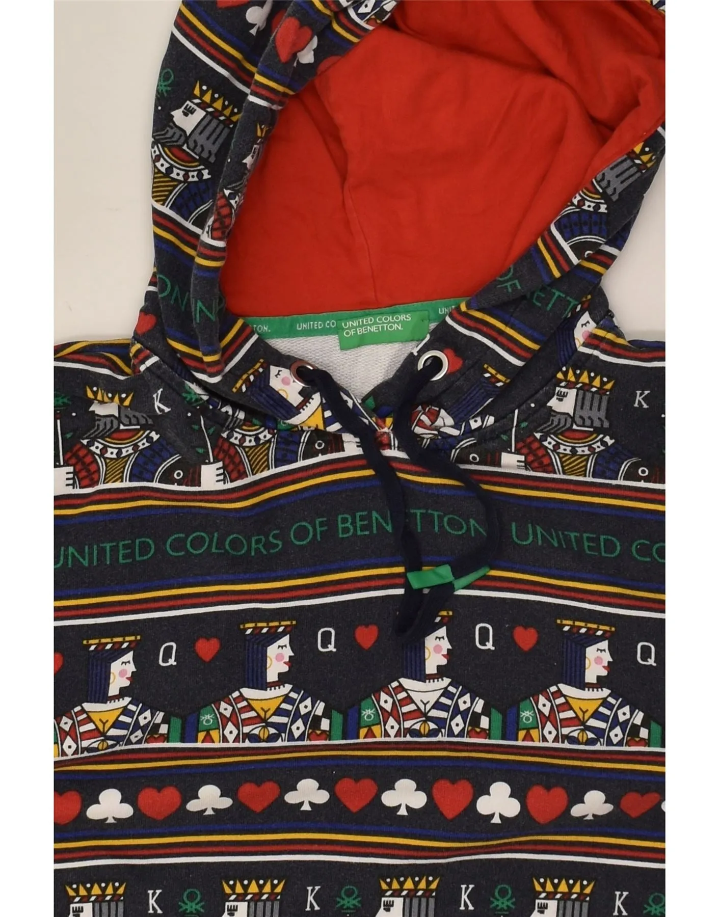 BENETTON Womens Oversized Abstract Pattern Hoodie Jumper UK 6 XS Navy Blue