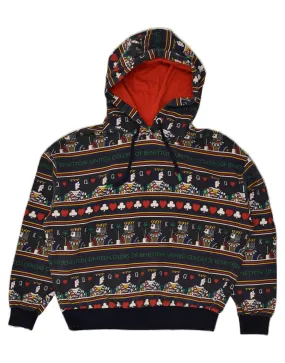 BENETTON Womens Oversized Abstract Pattern Hoodie Jumper UK 6 XS Navy Blue
