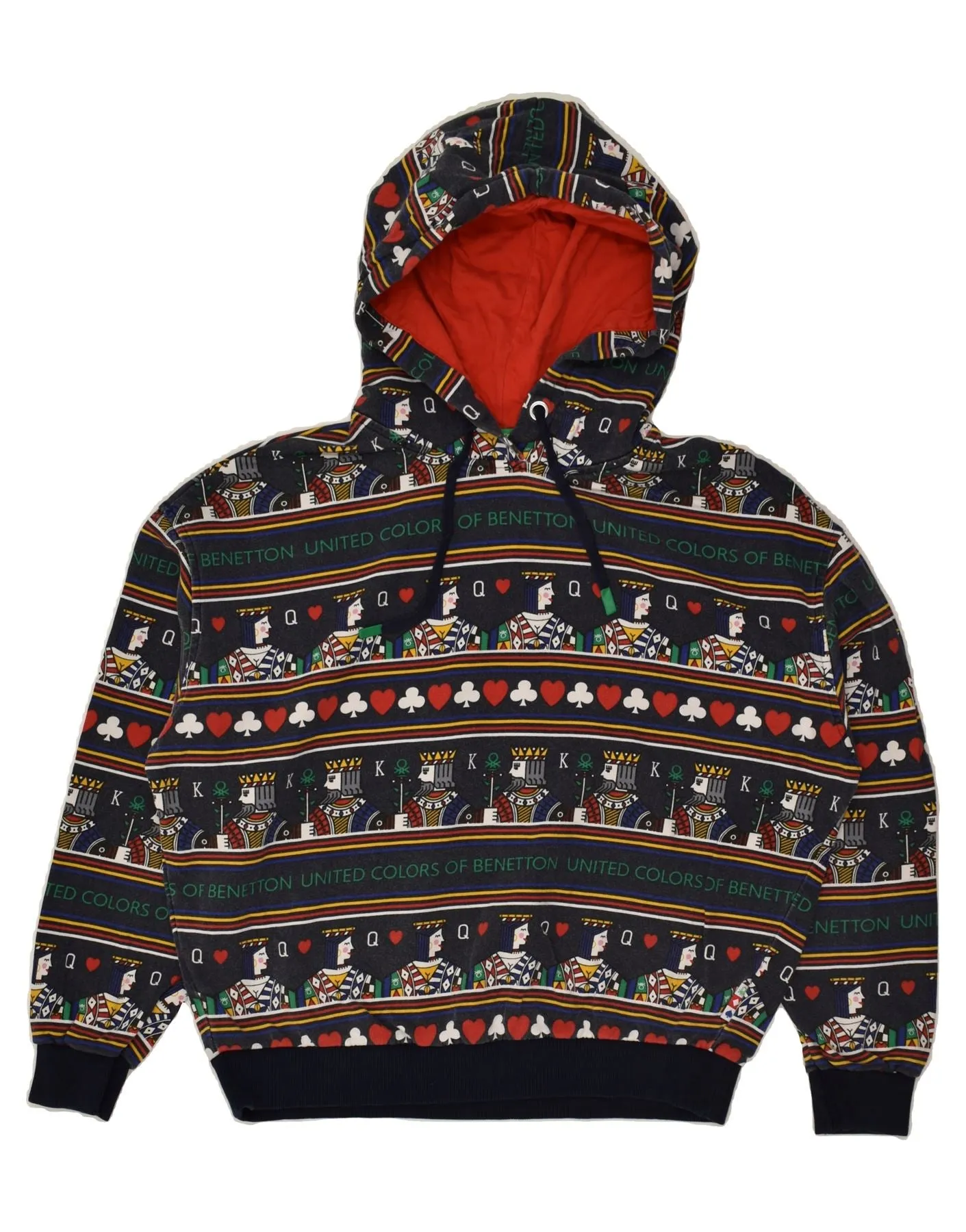 BENETTON Womens Oversized Abstract Pattern Hoodie Jumper UK 6 XS Navy Blue