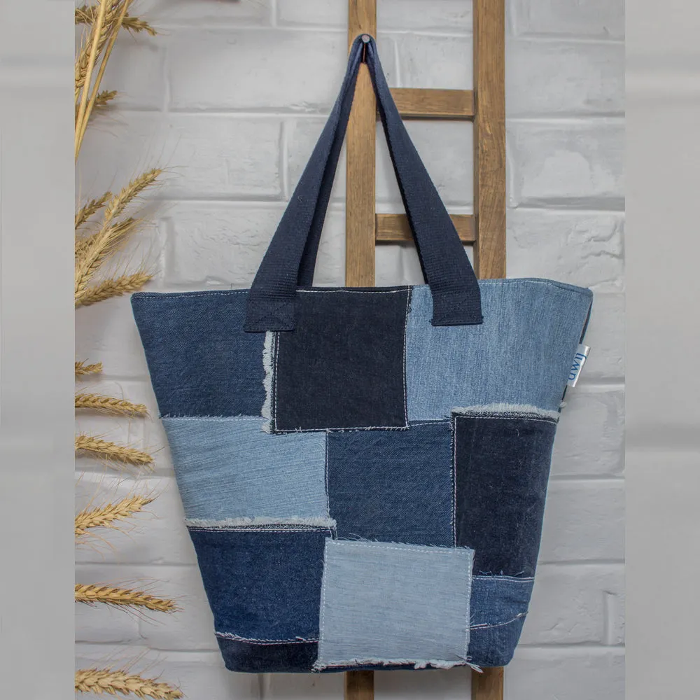 Blue - Upcycled Denim Patched Tote Bags