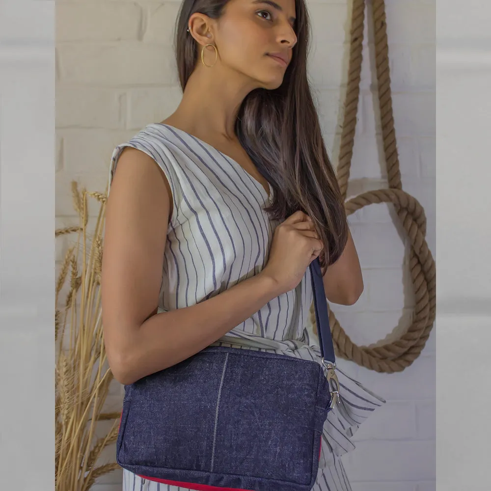 Blue - Upcycled Women's Crossbody Office Sling Bags