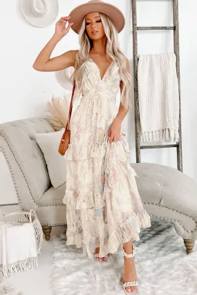 Brunch Vibes Patterned Cut-Out Maxi Dress (Cream Multi)