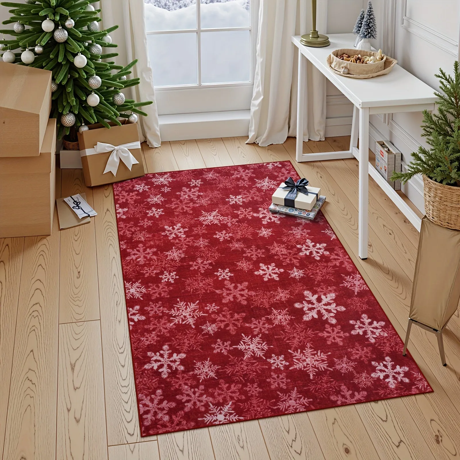 Christmas Area/Runner Rugs For Living Room, Washable Rug Carpet, Non-Slip Low Pile Soft Snowflake Retro Holiday Xmas Decor Throw Mat For Living Room/Bedroom/Kitchen/Doorway