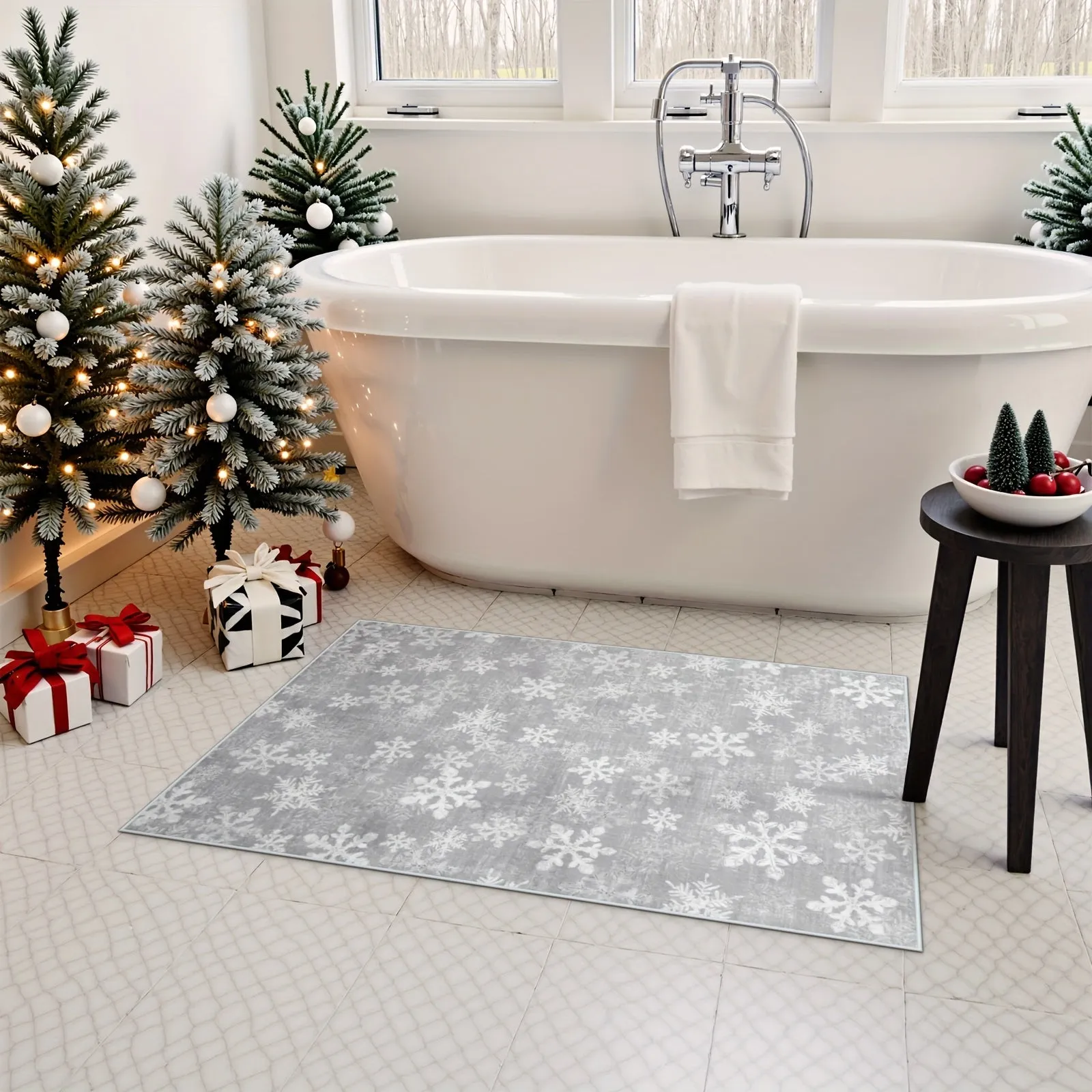 Christmas Area/Runner Rugs For Living Room, Washable Rug Carpet, Non-Slip Low Pile Soft Snowflake Retro Holiday Xmas Decor Throw Mat For Living Room/Bedroom/Kitchen/Doorway