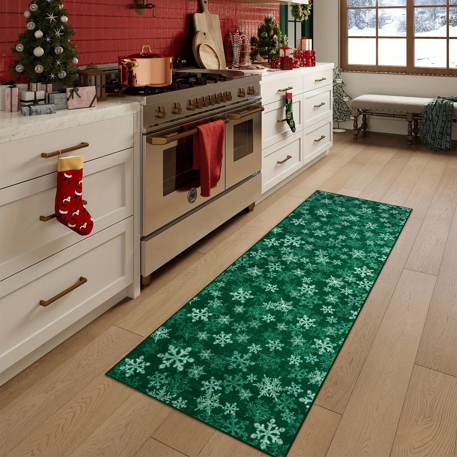 Christmas Area/Runner Rugs For Living Room, Washable Rug Carpet, Non-Slip Low Pile Soft Snowflake Retro Holiday Xmas Decor Throw Mat For Living Room/Bedroom/Kitchen/Doorway