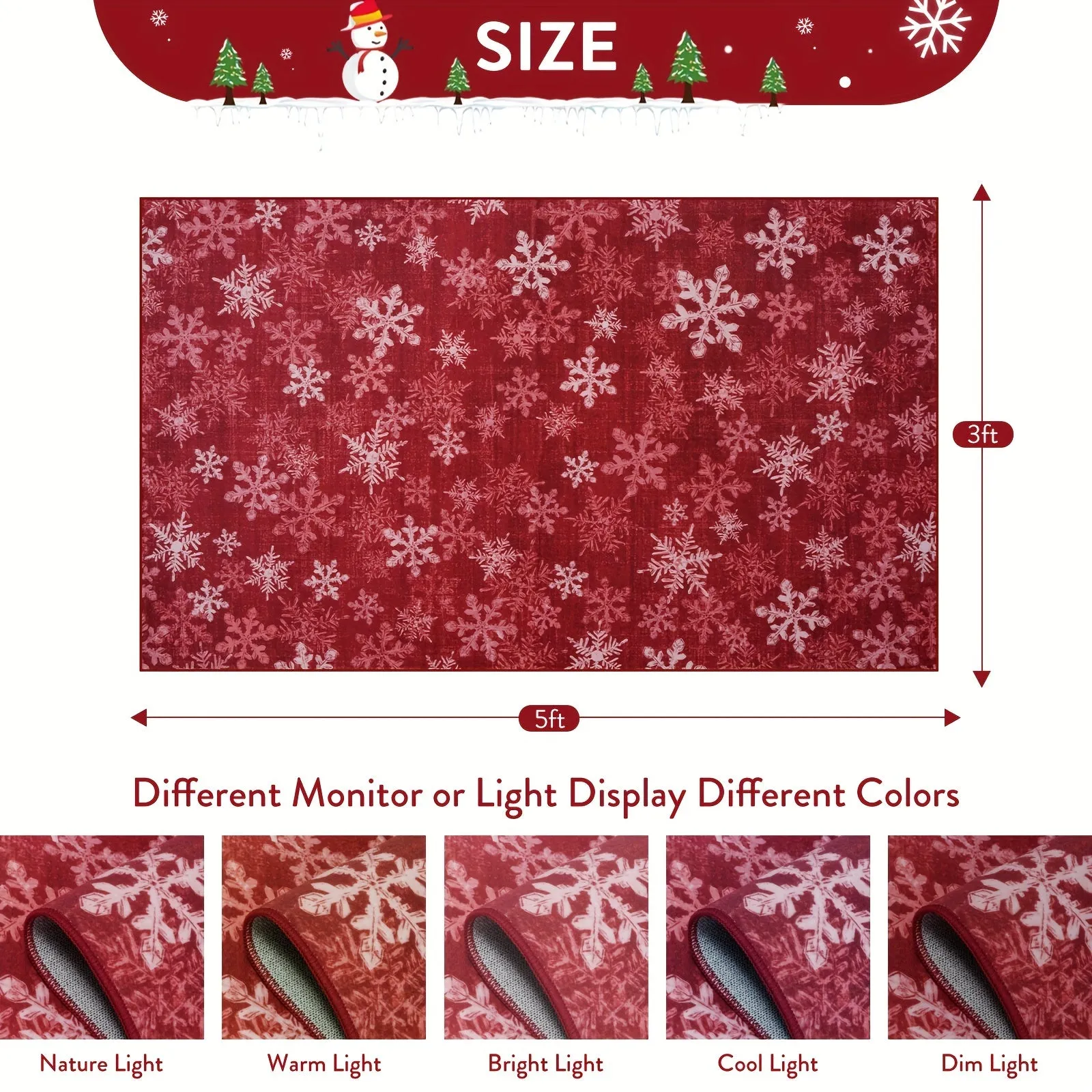 Christmas Area/Runner Rugs For Living Room, Washable Rug Carpet, Non-Slip Low Pile Soft Snowflake Retro Holiday Xmas Decor Throw Mat For Living Room/Bedroom/Kitchen/Doorway