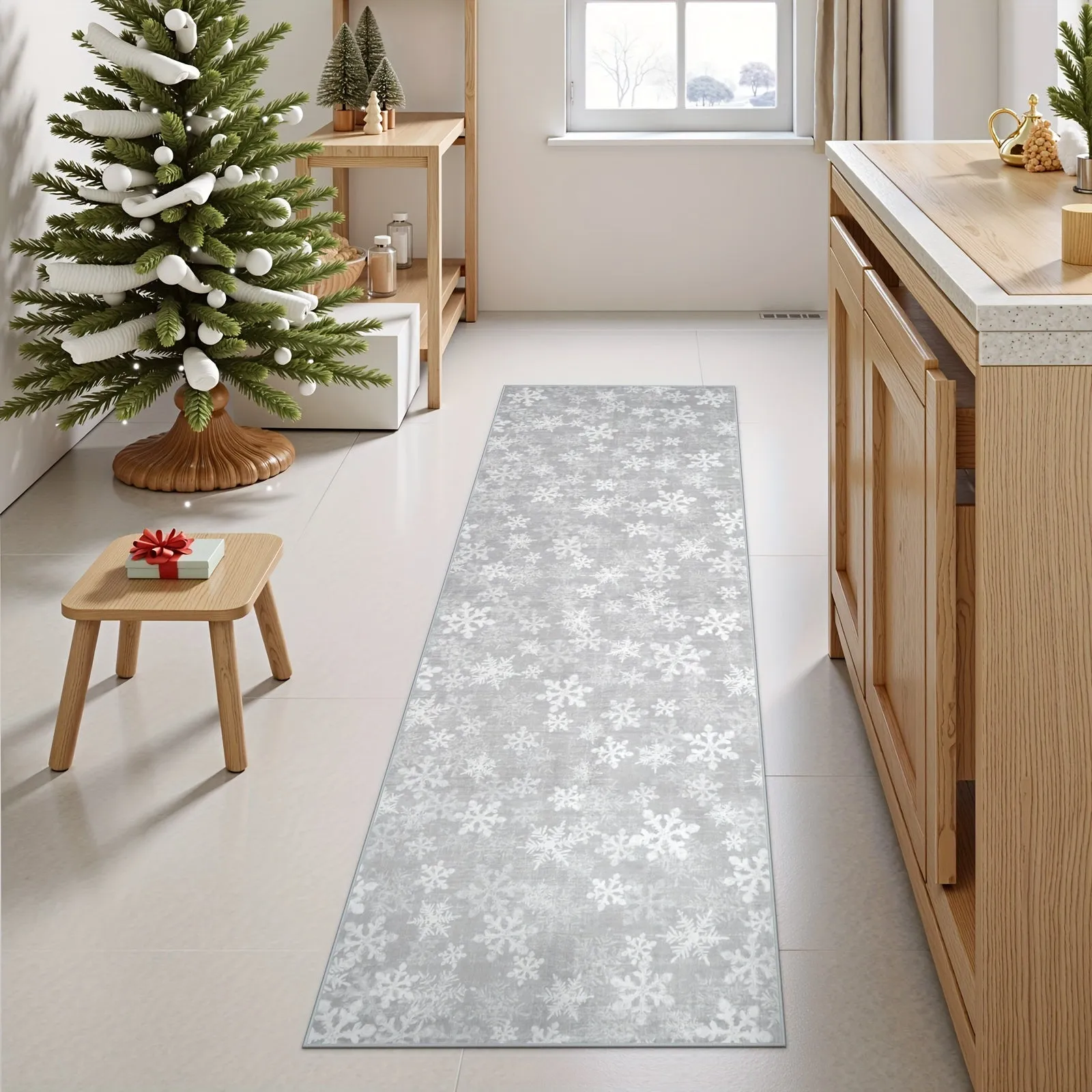 Christmas Area/Runner Rugs For Living Room, Washable Rug Carpet, Non-Slip Low Pile Soft Snowflake Retro Holiday Xmas Decor Throw Mat For Living Room/Bedroom/Kitchen/Doorway